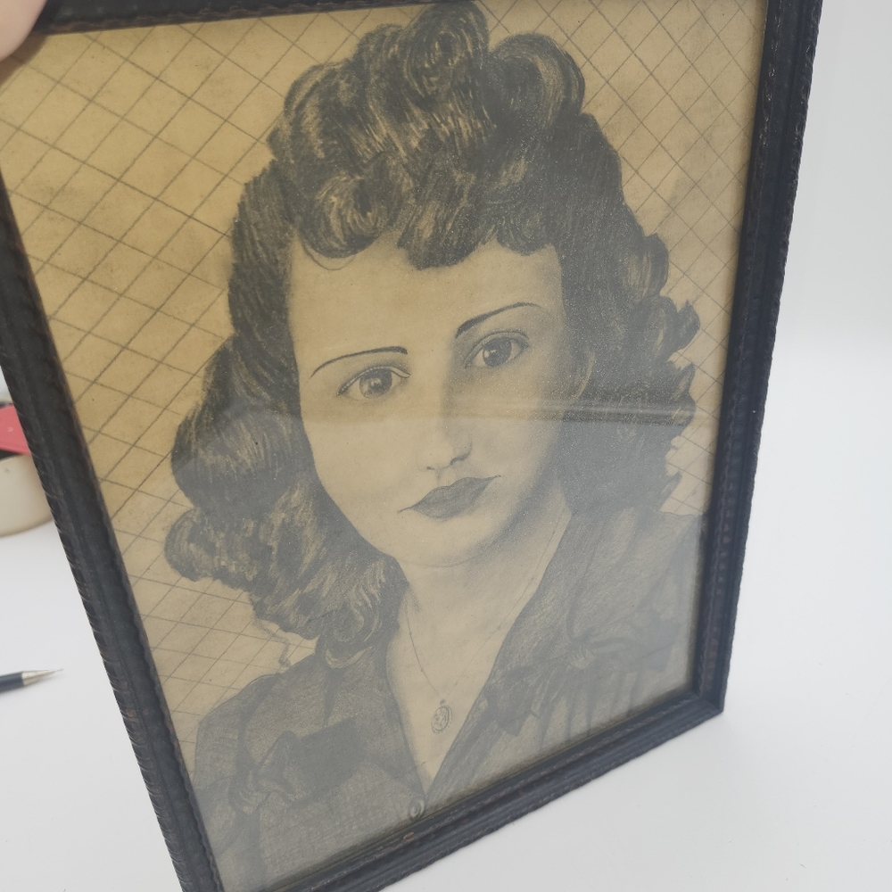 Vintage pencil Original Art work war soldier woman 10" x 13" Unsigned Portrait - Picture 11 of 15
